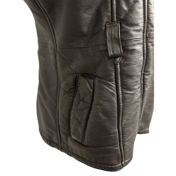 Vintage Womens Wilsons Leather Shearling Jacket Brown Small Hooded Fur Trimmed - Picture 4 of 14